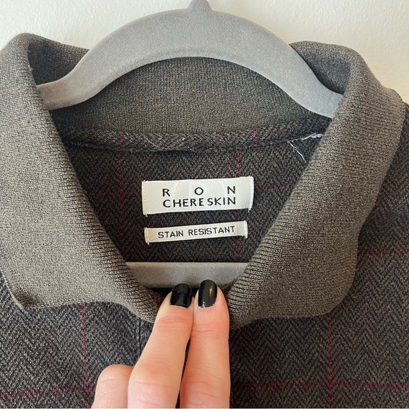 Vintage Ron Chereskin Men’s Polo Shirt L Long Sleeve Gray Herringbone Windowpane - Picture 3 of 7
